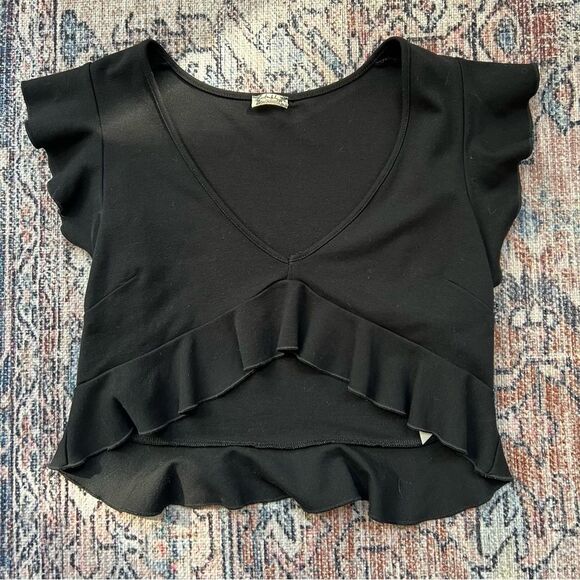Free People Intimately Black Ruffle Plunge V-Neck Crop Top Peplum Size Large - Picture 6 of 10